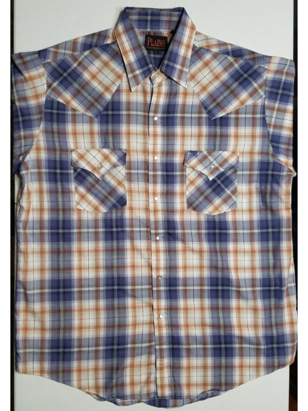 Plains Western Wear Long Sleeve Pearl Snap Western Outdoor Work Shirt Men's L